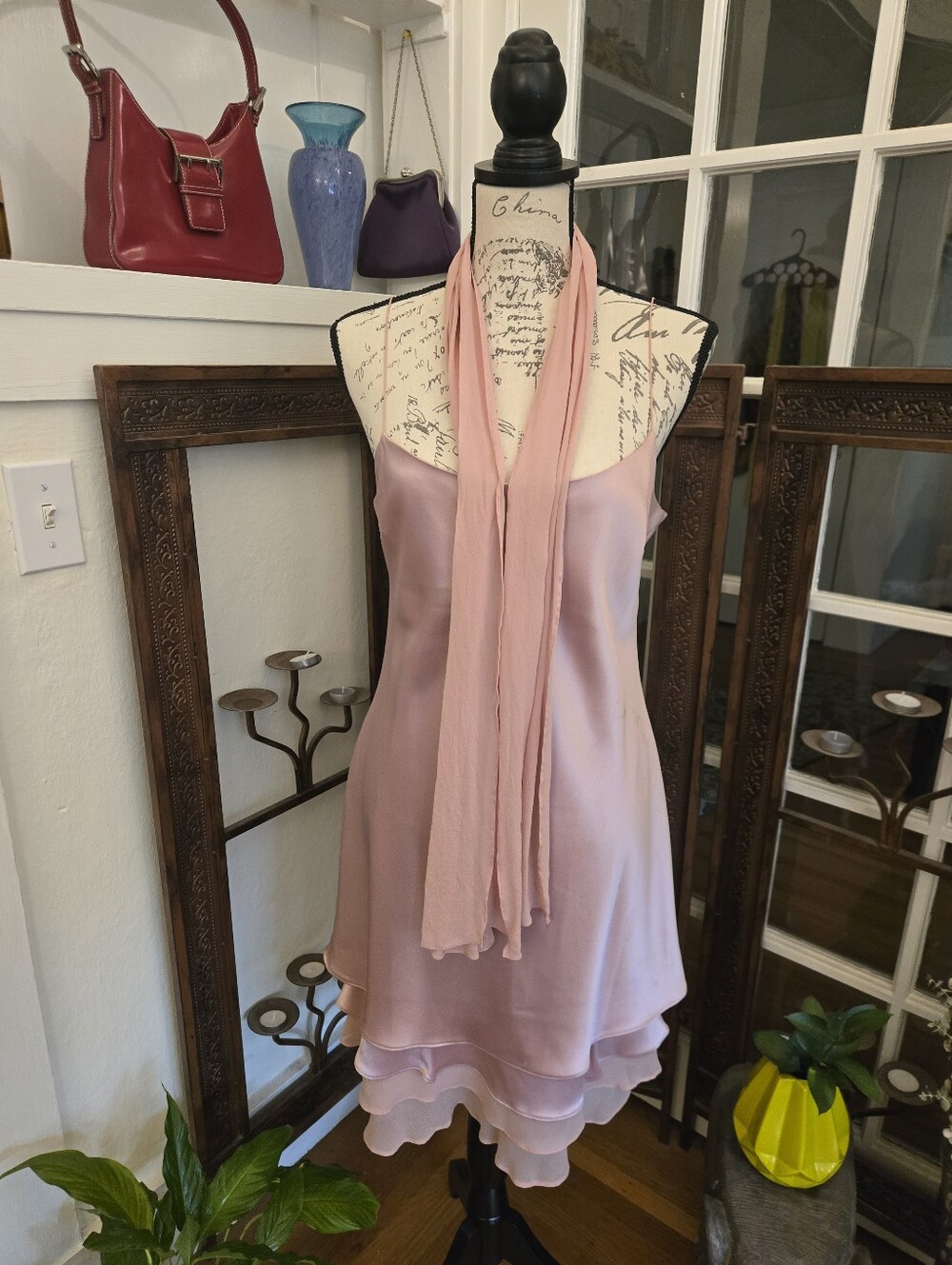 Vintage Jones New York Pink Dress With Scarf (Damaged), Sz 8